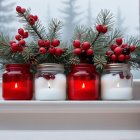 Candle Jars in Red and Blue with Natural Decor