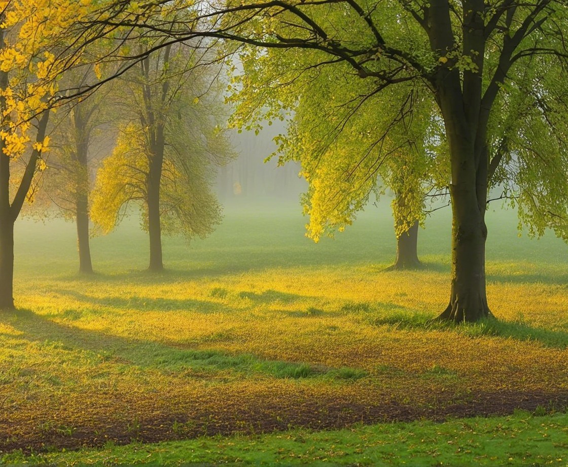 Serene Landscape with Trees and Seasonal Colors