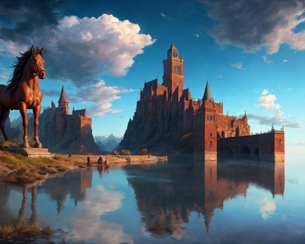 Gothic Castle on Cliff Surrounded by Serene Waters