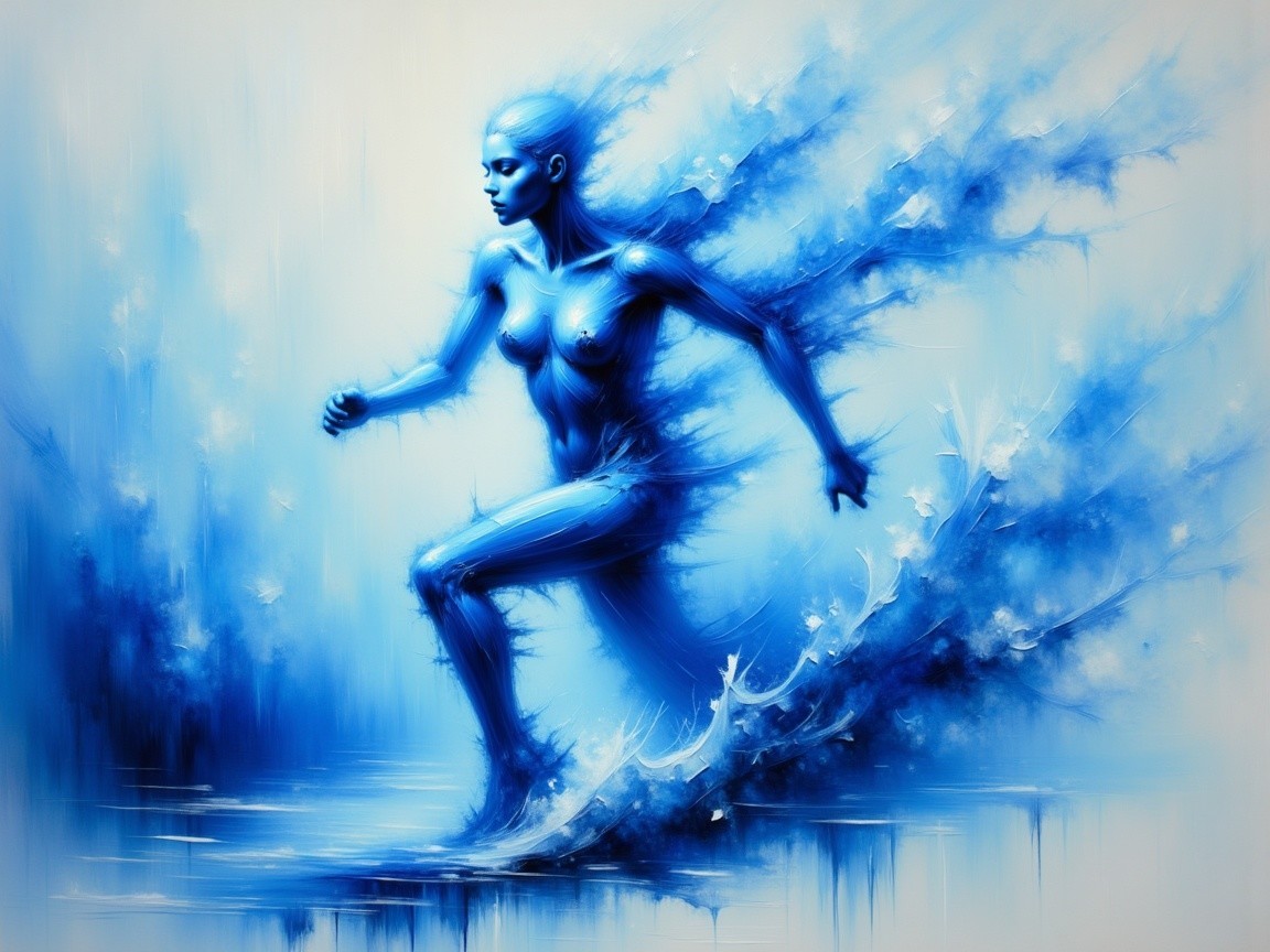 Surreal Ethereal Figure in Blue with Dynamic Motion