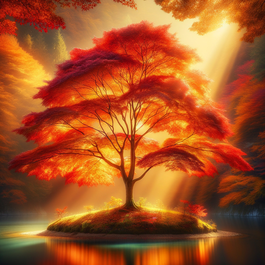 Majestic Tree with Autumn Leaves by Tranquil Water