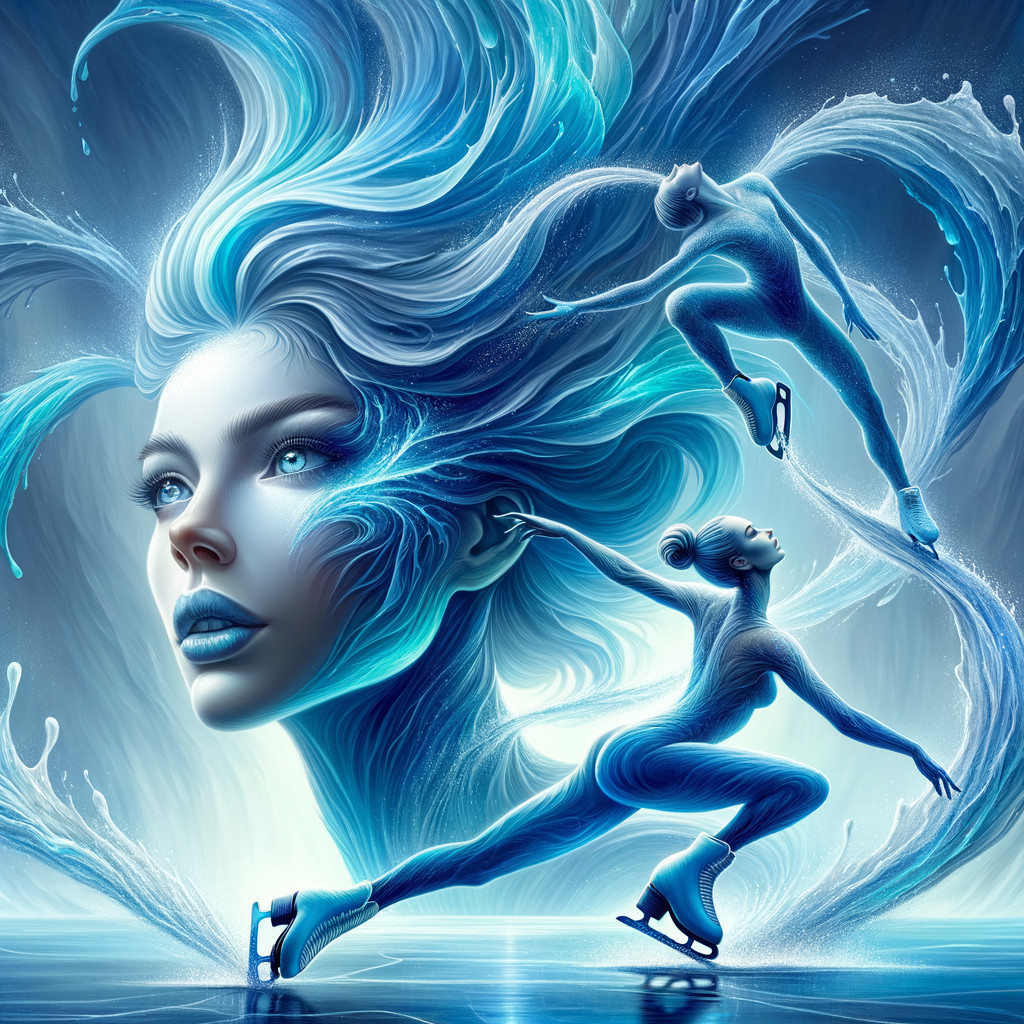 Digital Artwork of Icy Blue Woman and Ice Skaters