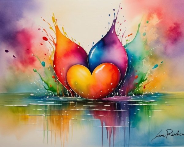 Vibrant Watercolor Painting of Colorful Heart Shapes