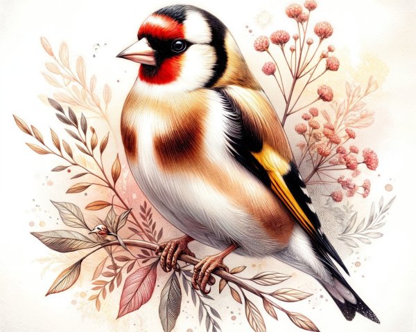 Detailed Illustration of a Goldfinch on a Branch