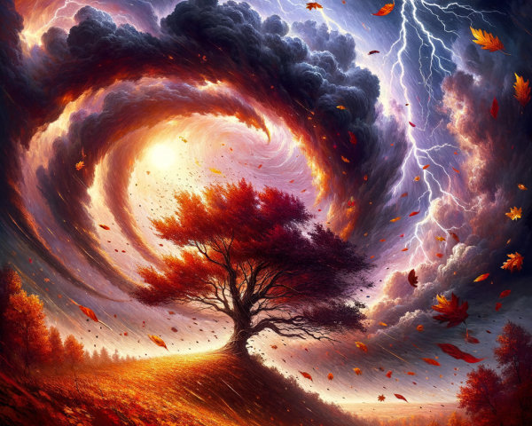 Dramatic Landscape with Tree and Stormy Skies