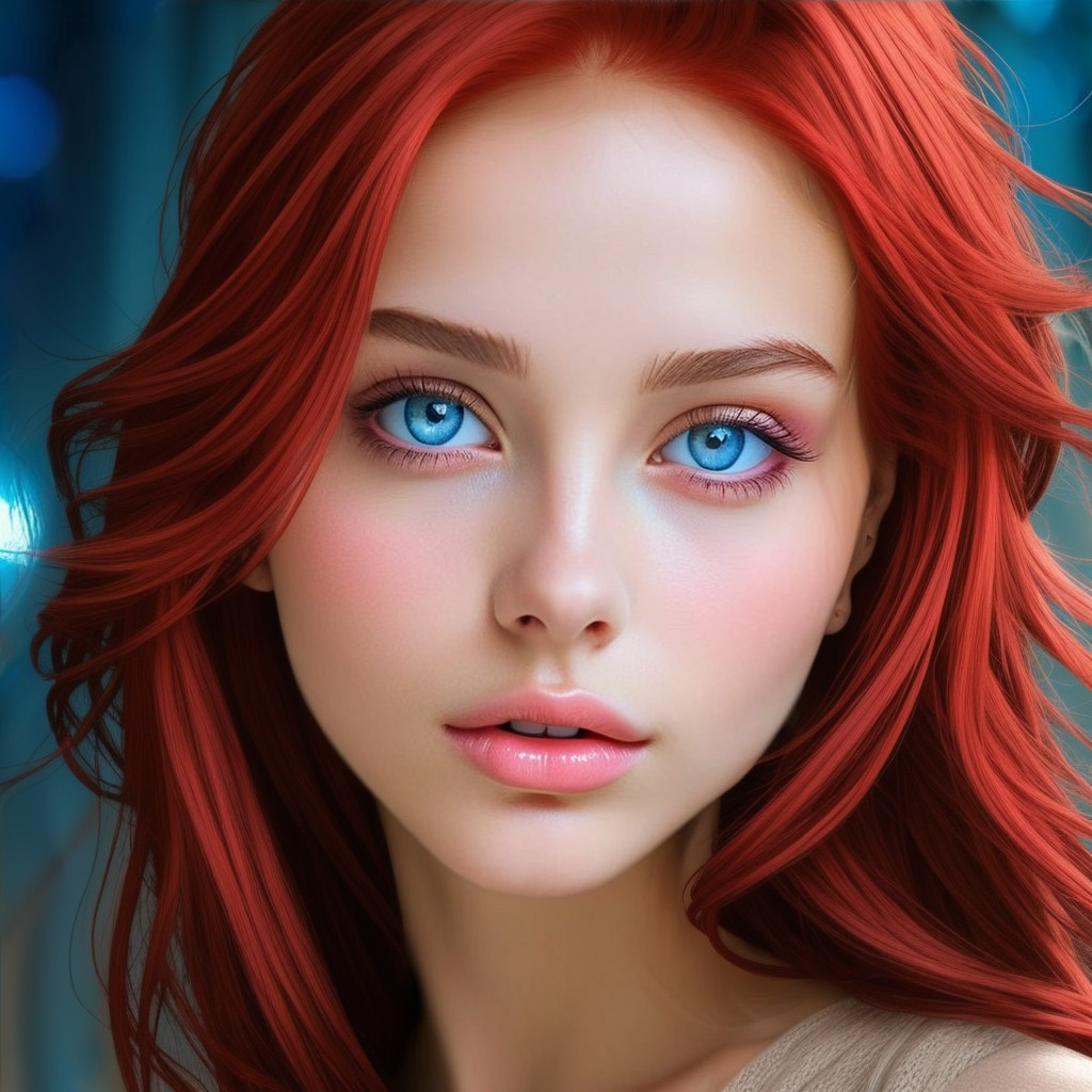 Close-Up of a Young Woman with Red Hair and Blue Eyes