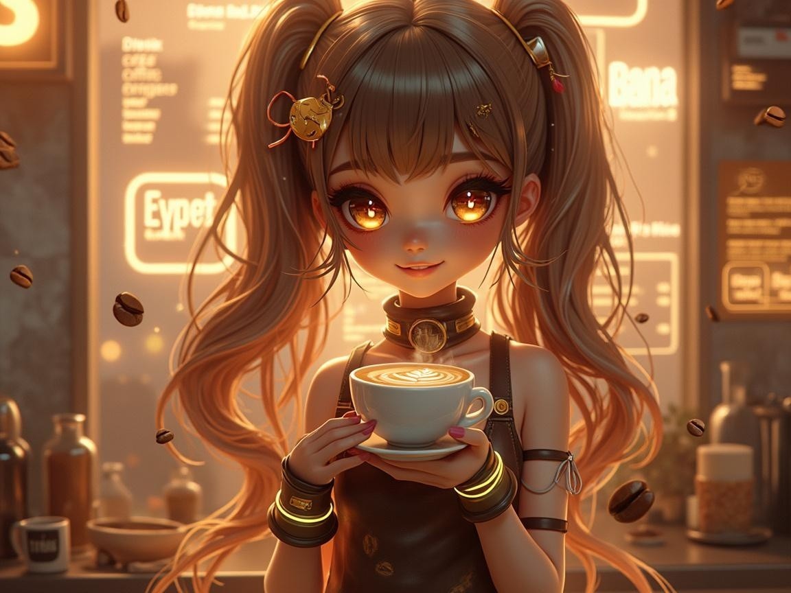 Charming Animated Character in Cozy Café Setting