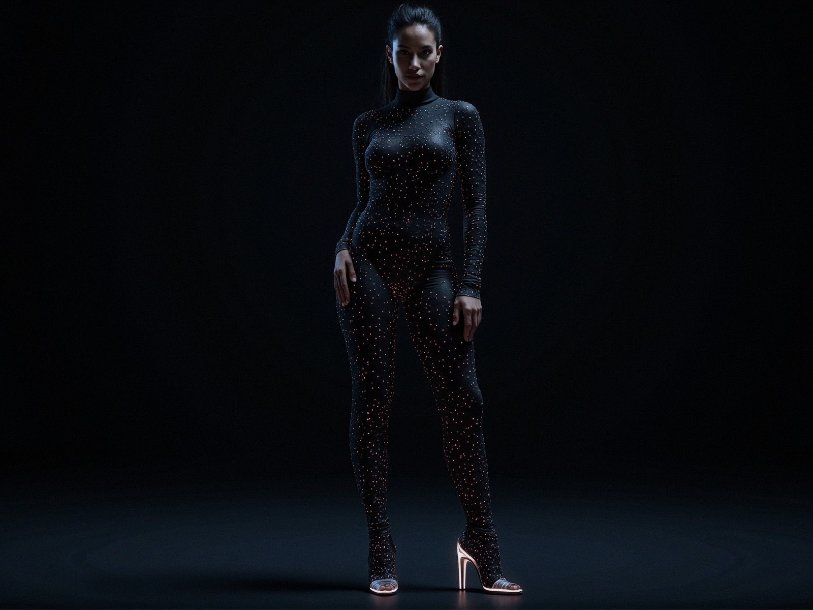 Bold Glamour in a Form-Fitting Black Outfit