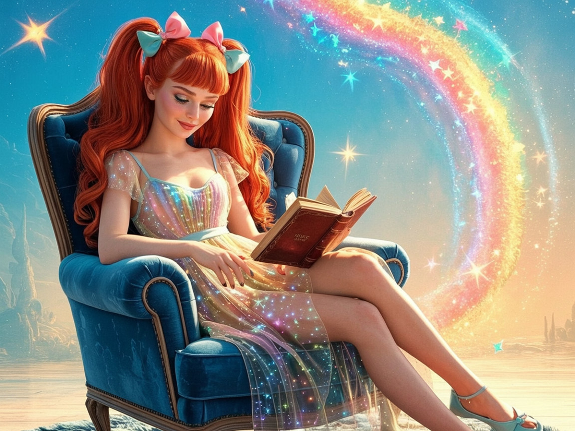 Whimsical Scene of a Girl Reading in a Magical Setting