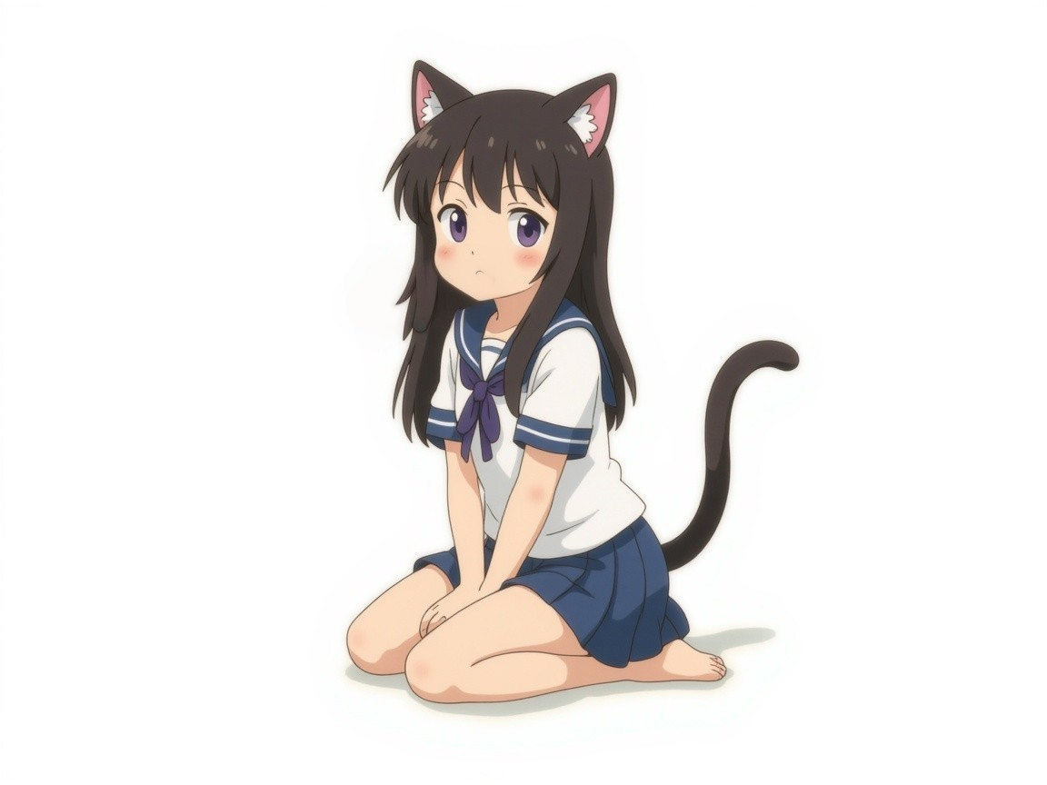 Anime Character with Cat Ears in School Uniform