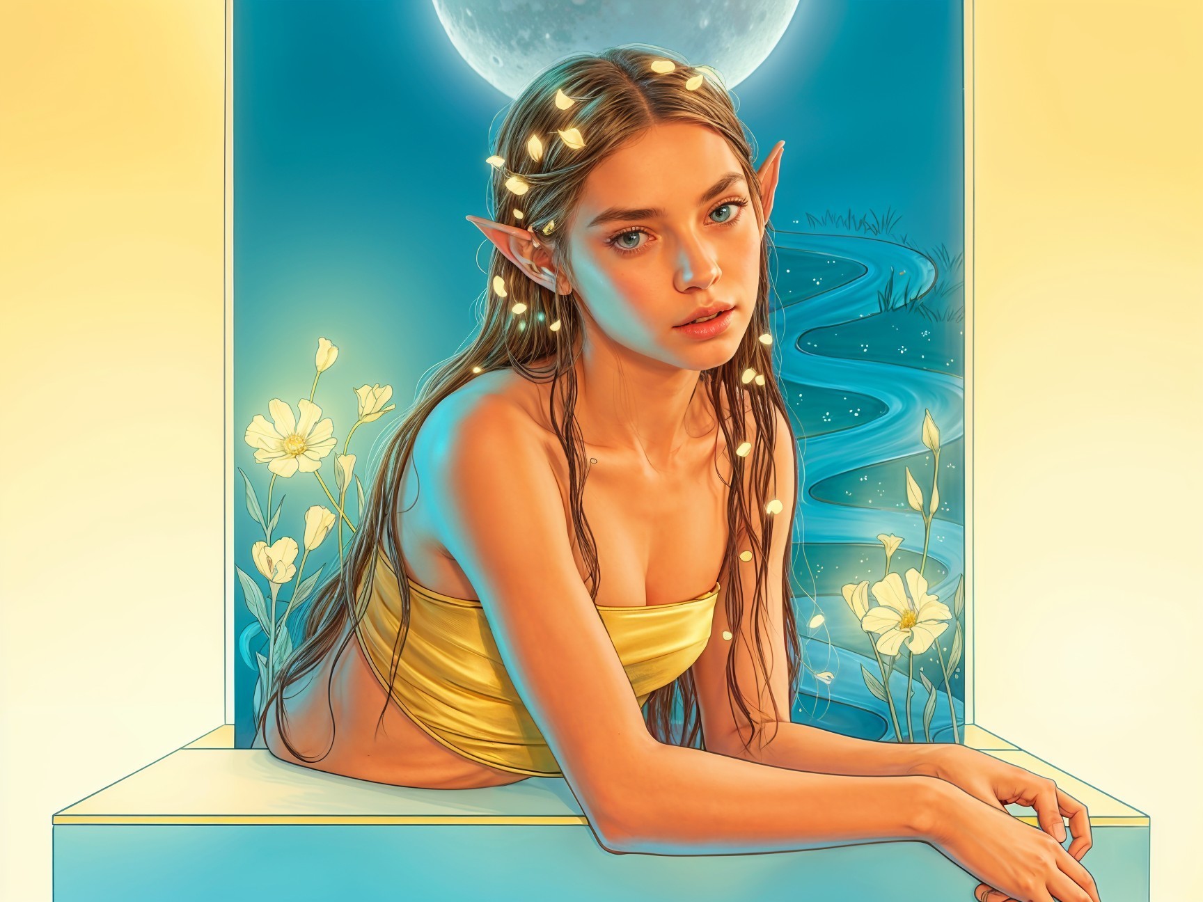 Ethereal Young Woman in a Dreamlike Landscape