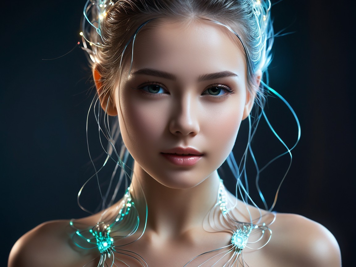 Close-Up Portrait of a Young Woman with Radiant Features
