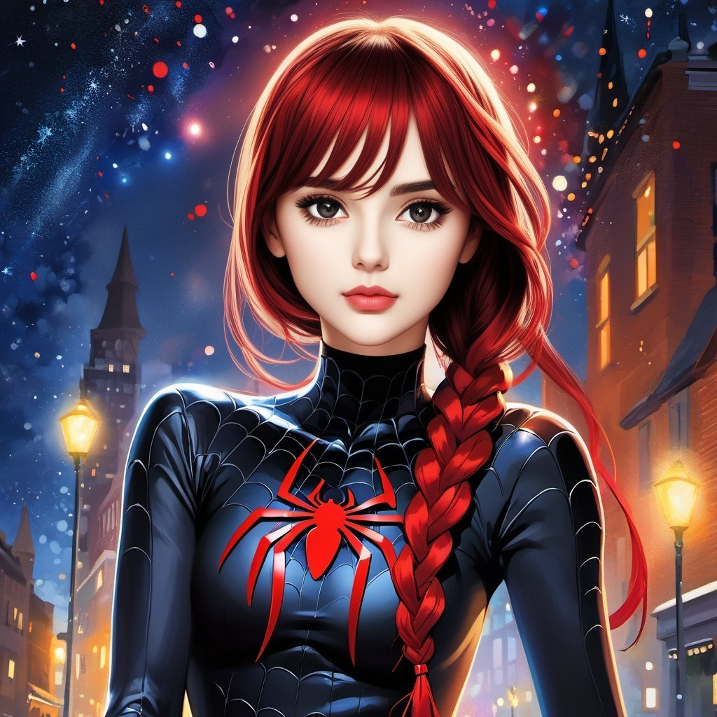 Young Female Superhero in Vibrant City at Night