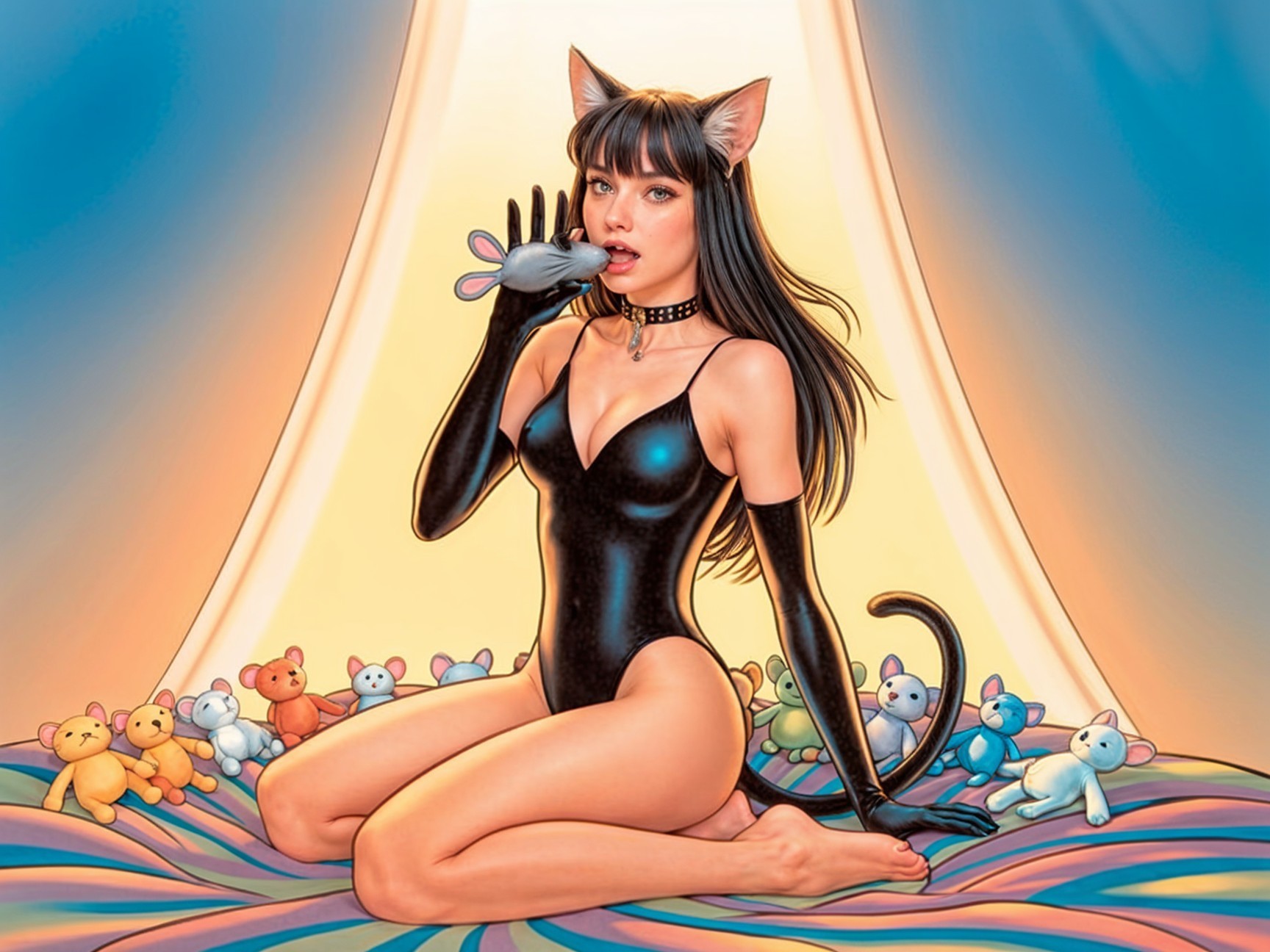 Digital Illustration of a Young Woman with Cat Ears