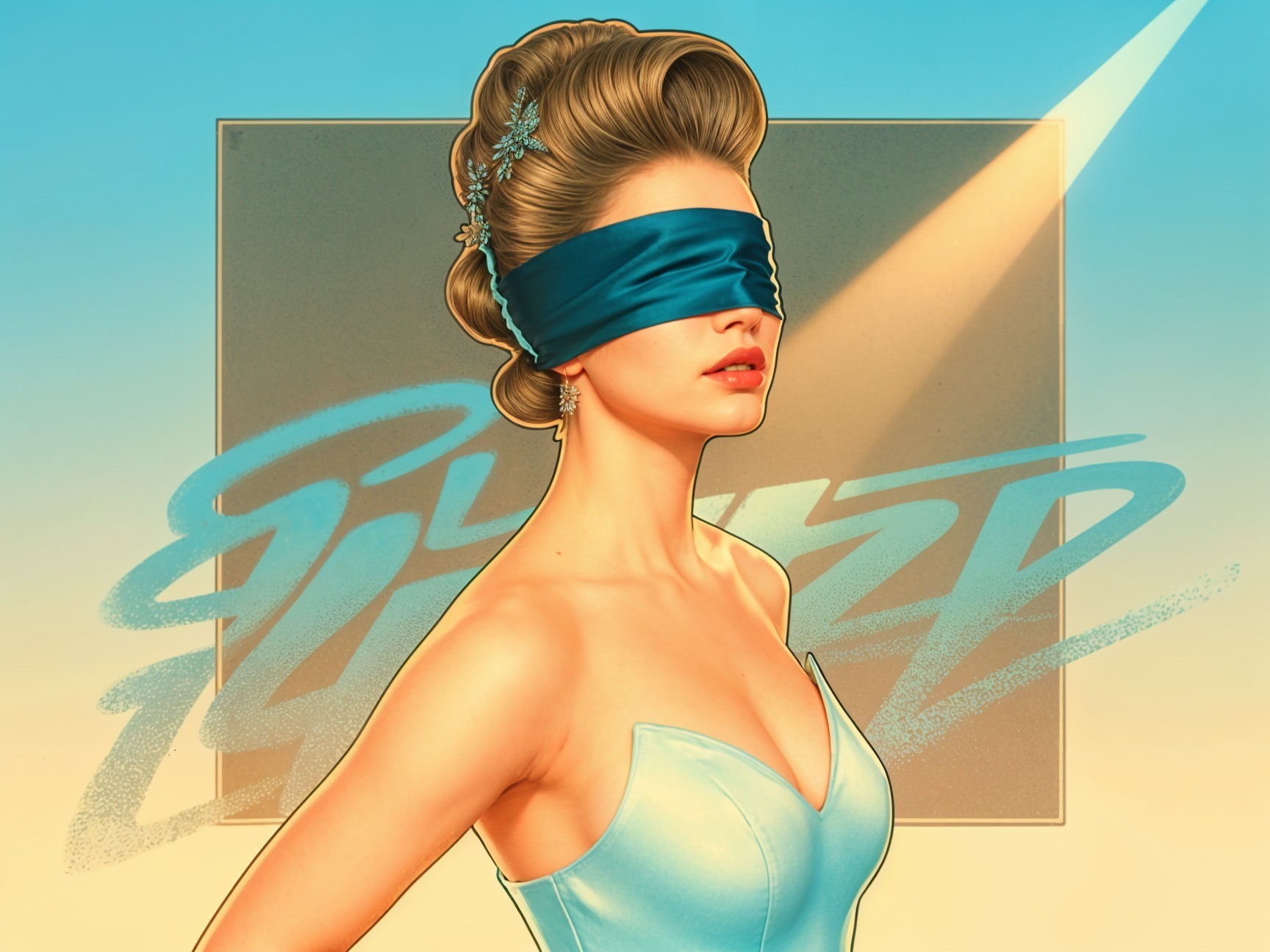 Stylish Woman in Aqua Dress with Retro Hairstyle