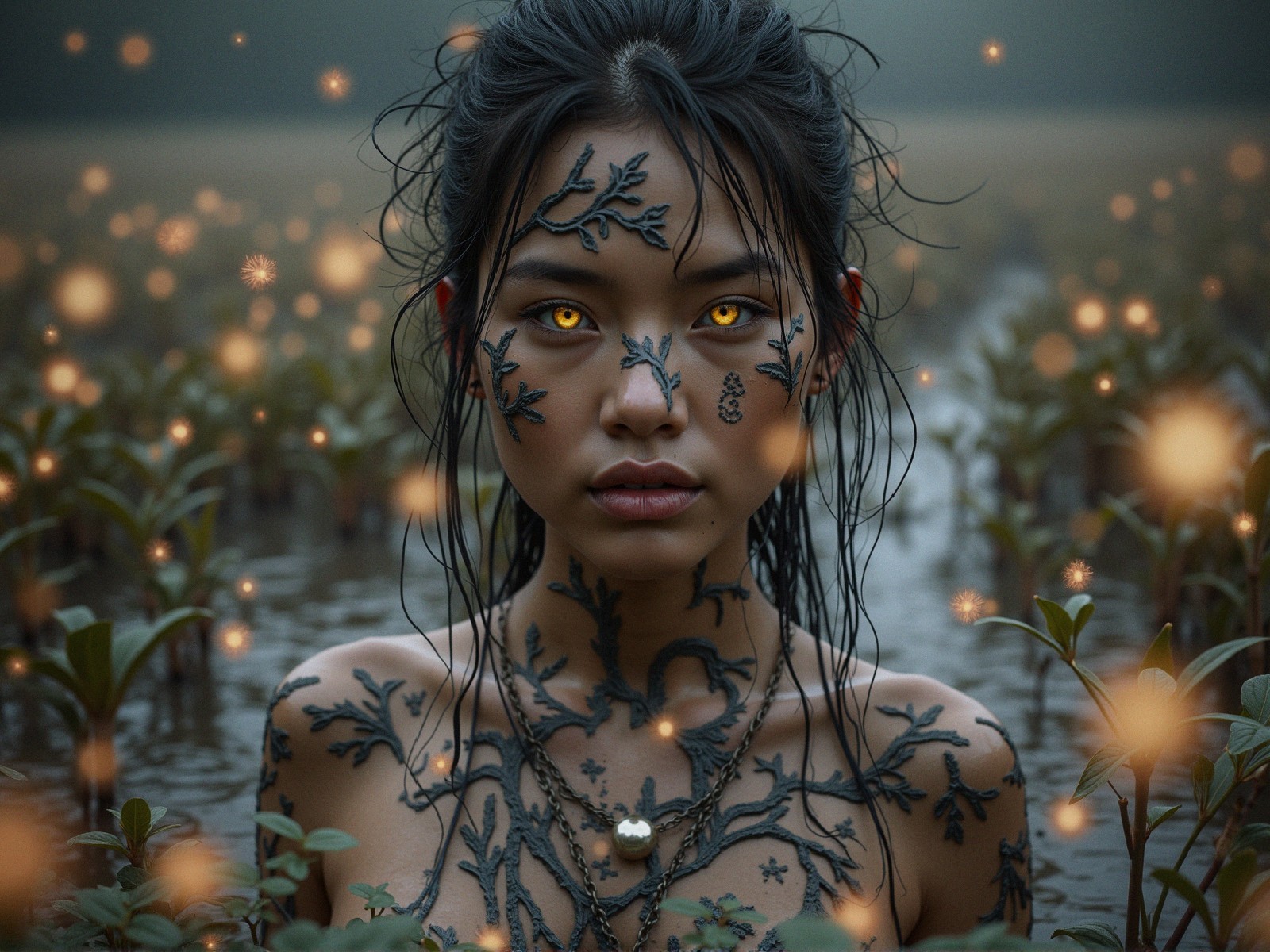 Portrait of a Young Woman in a Misty Landscape
