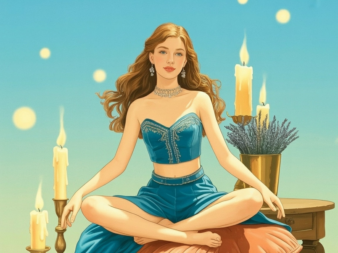 Serene Young Woman in Tranquil Setting with Candles