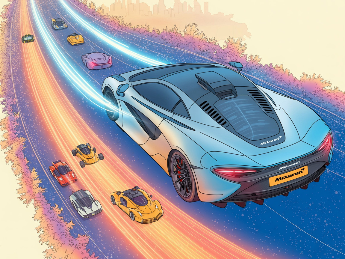 McLaren Supercar with City Skyline and Light Trails