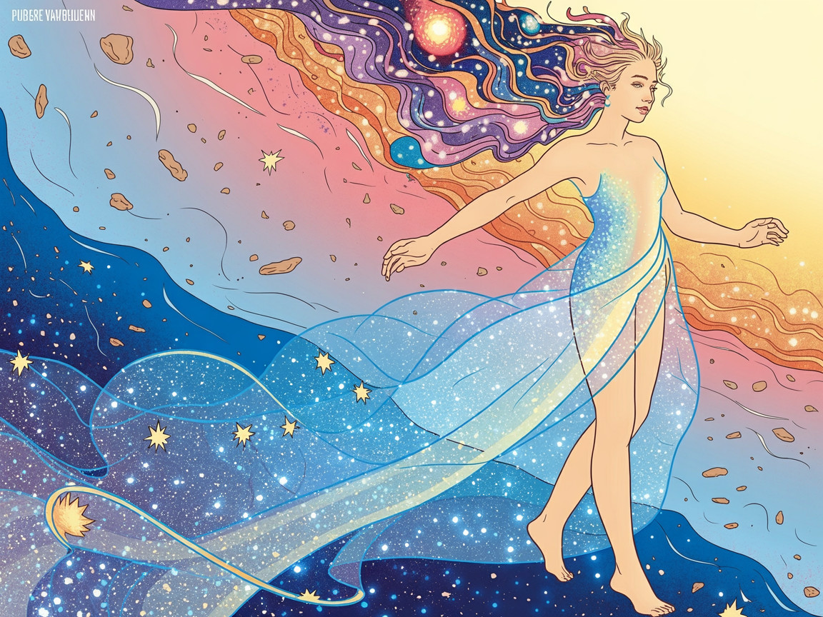 Celestial Figure in Vibrant Cosmic Background