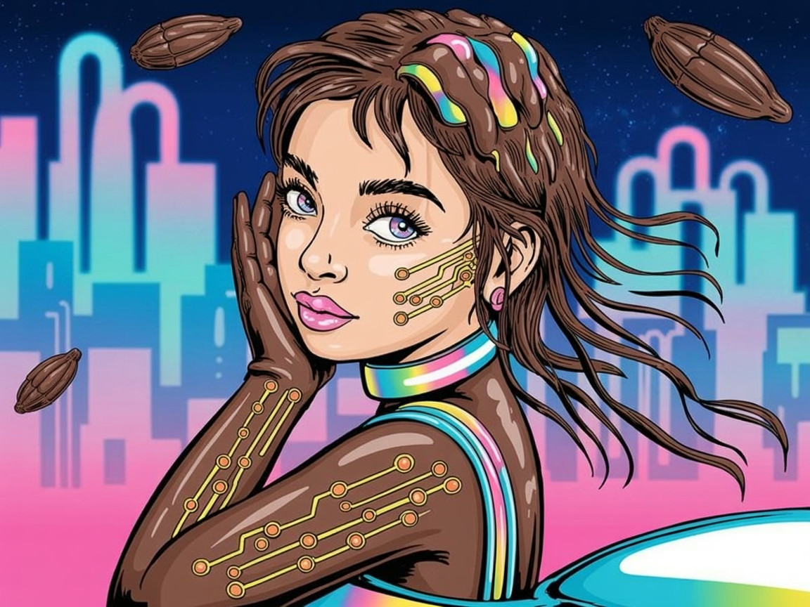 Futuristic Girl with Chocolate Skin and Colorful Hair