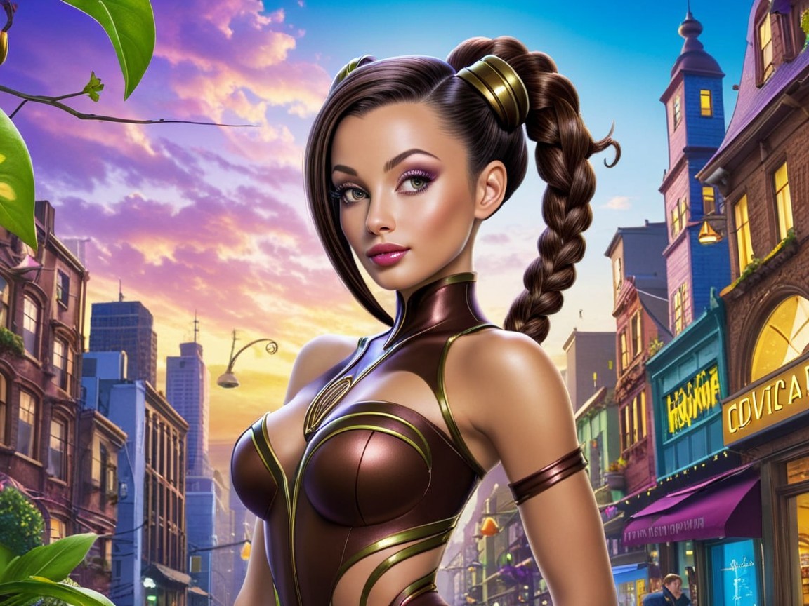 Glamorous Character in Futuristic Outfit in Urban Setting