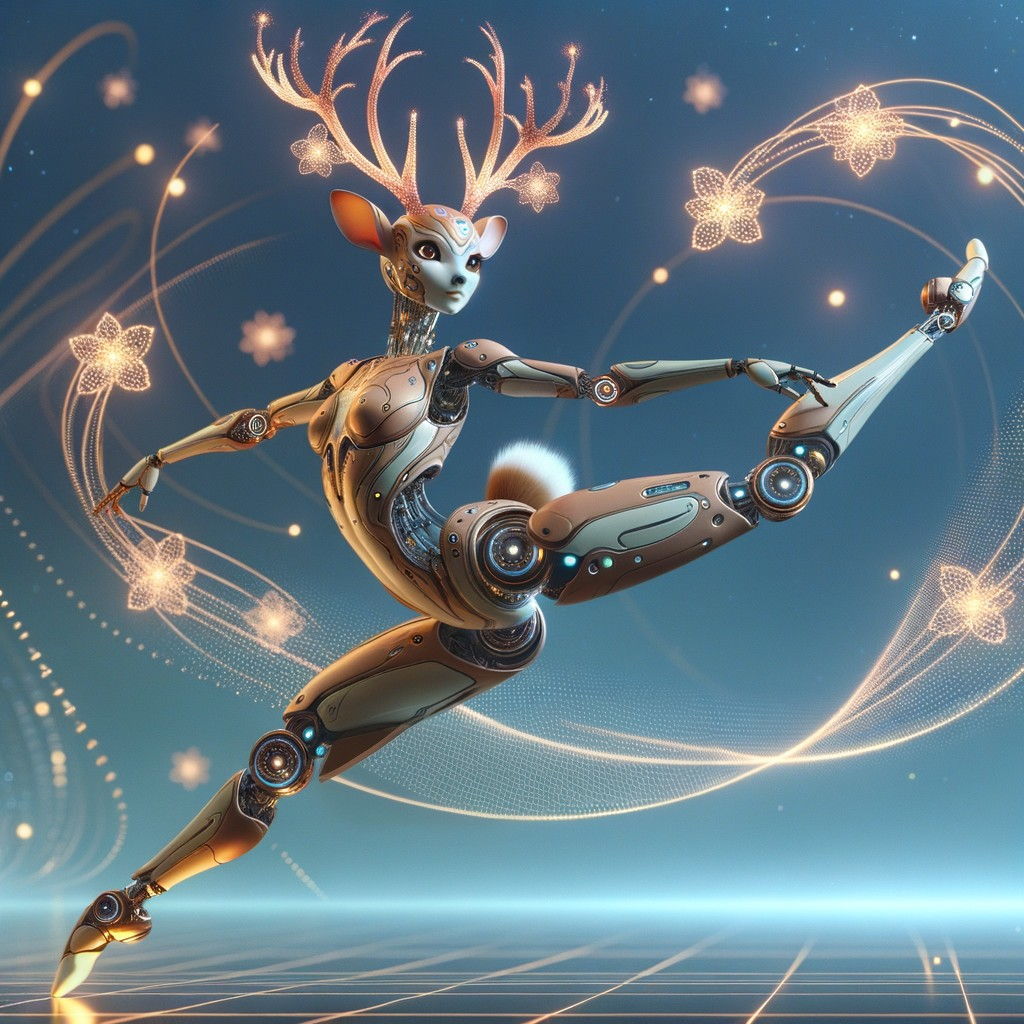 Futuristic Robot with Deer Features in Ballet Pose