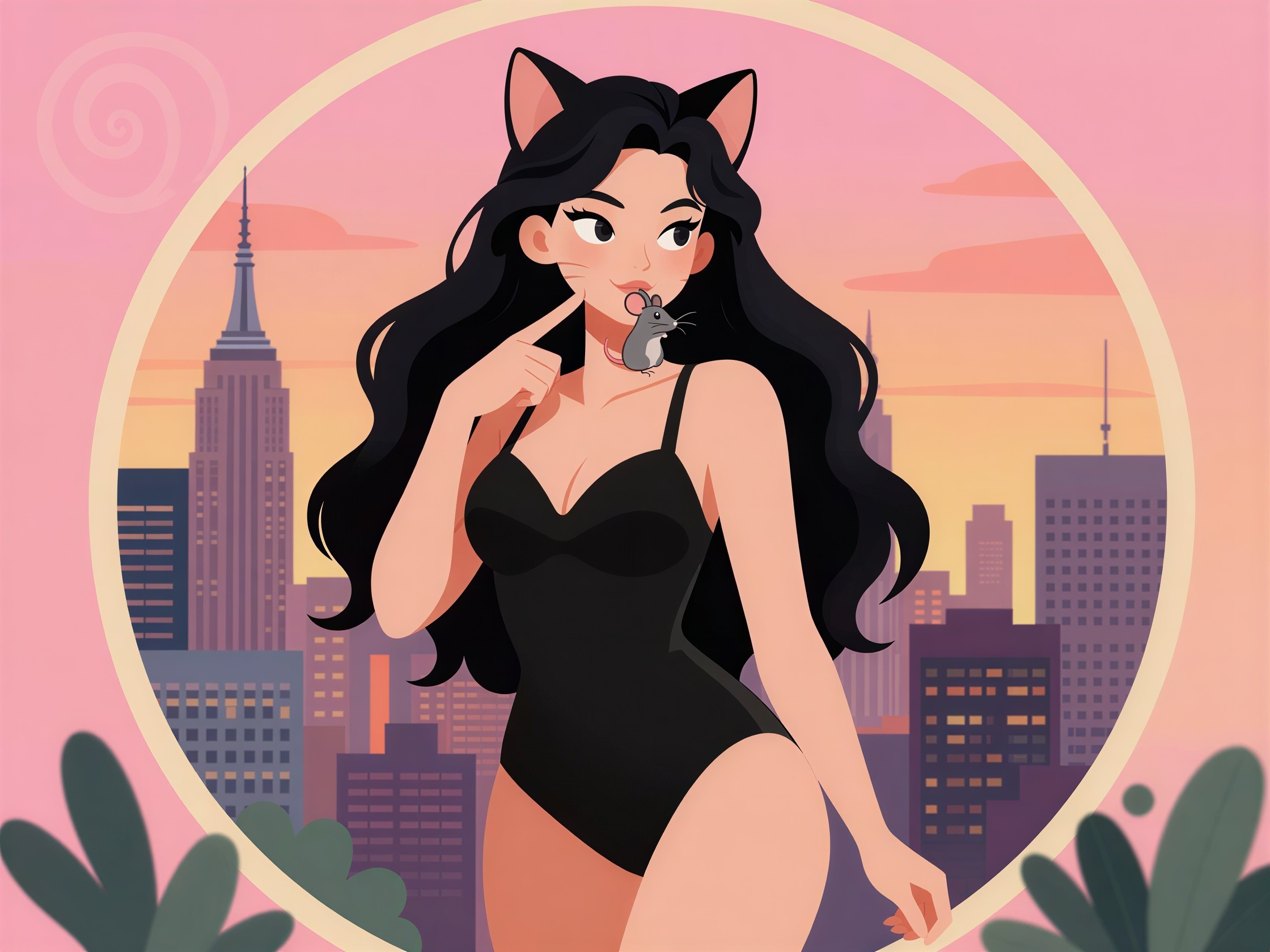 Animated Illustration of Confident Woman with Cat Ears