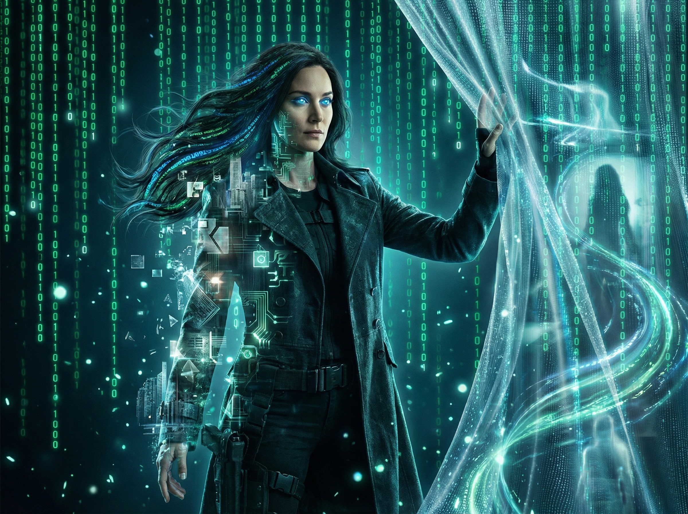 Digitally Enhanced Image of Woman in Futuristic Setting