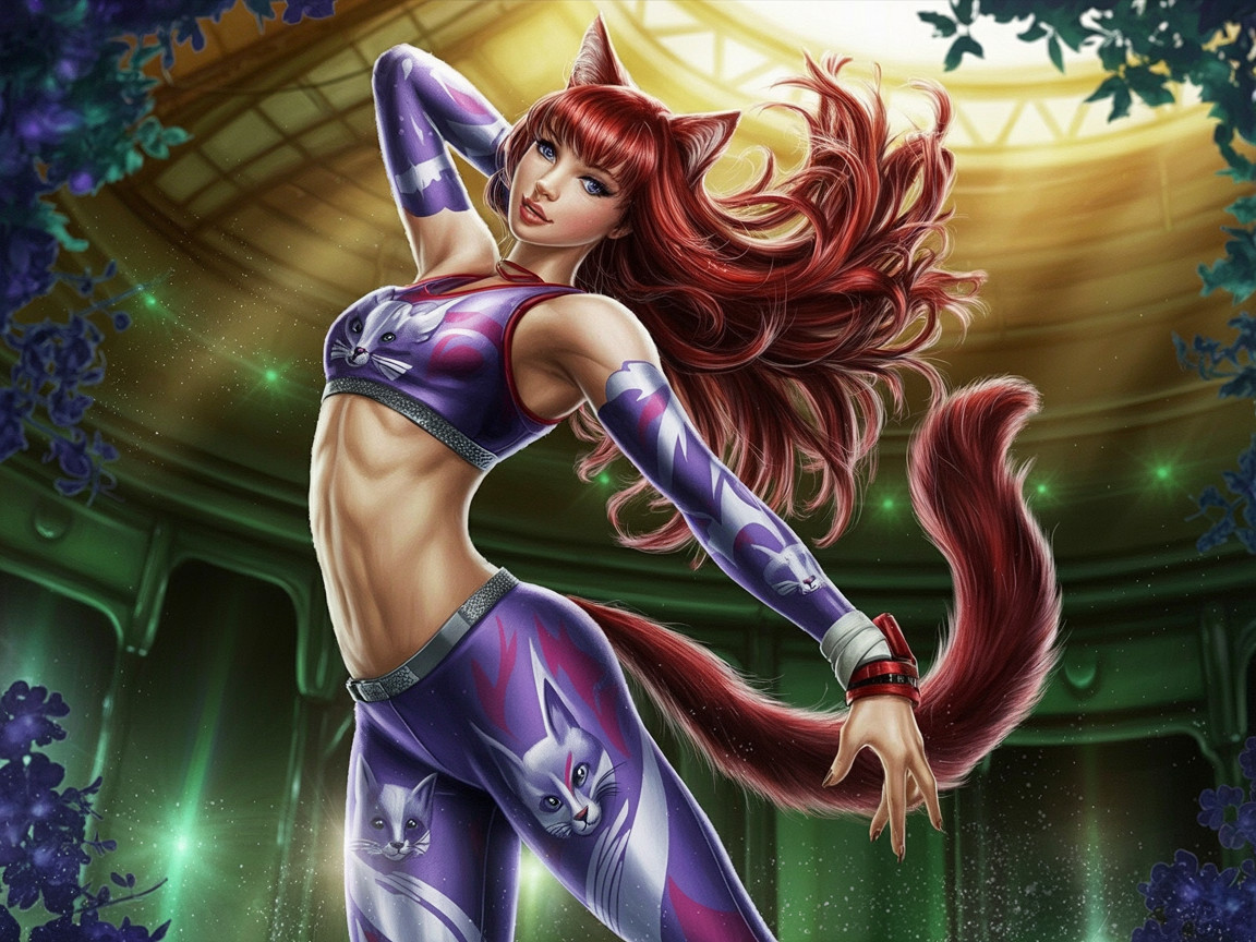Dynamic Character with Cat Ears in Fantasy Setting