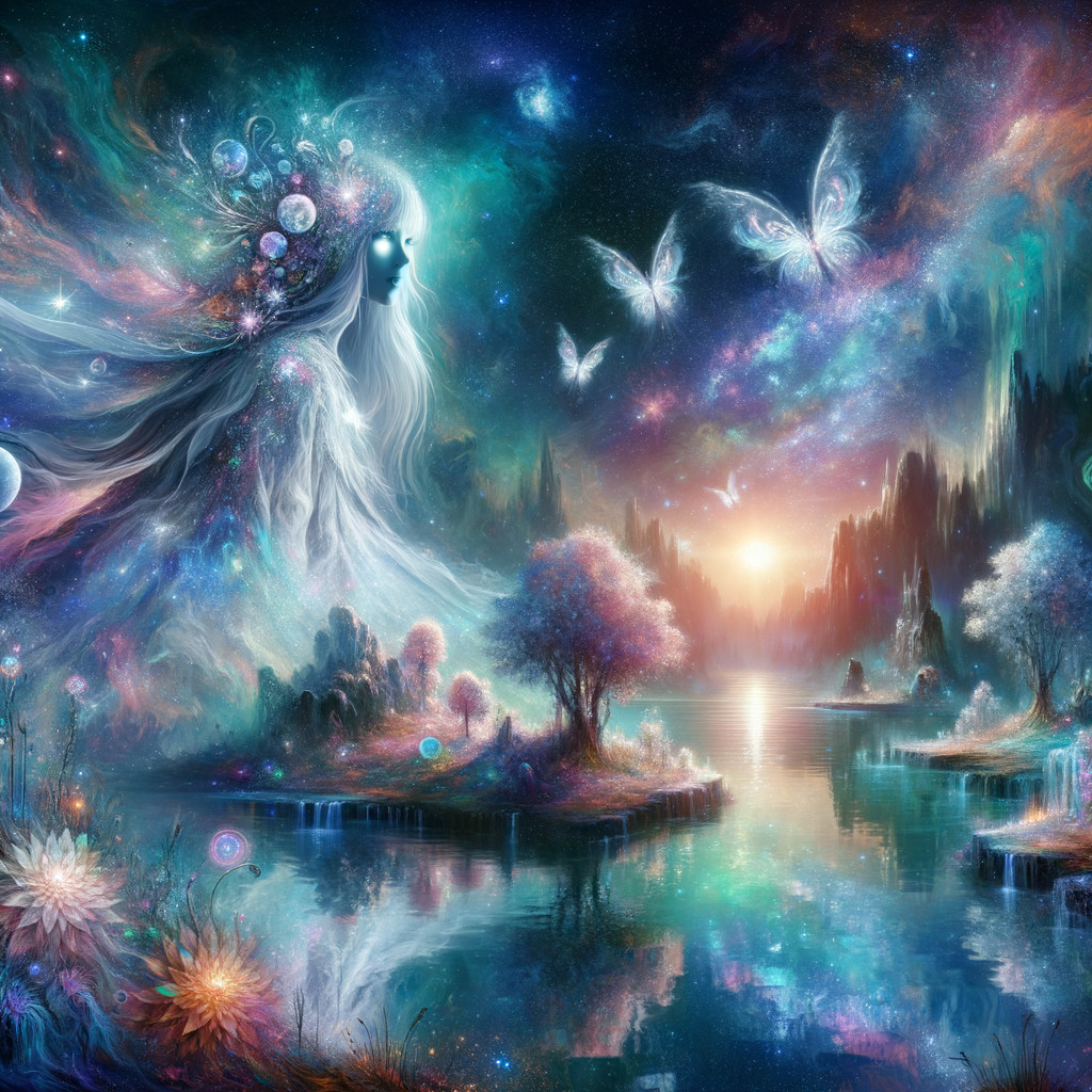 Mystical Cosmic Landscape with Ethereal Figure