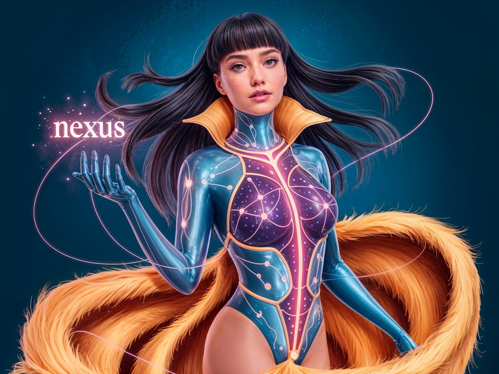 Futuristic Female Figure in Luminous Cosmic Suit