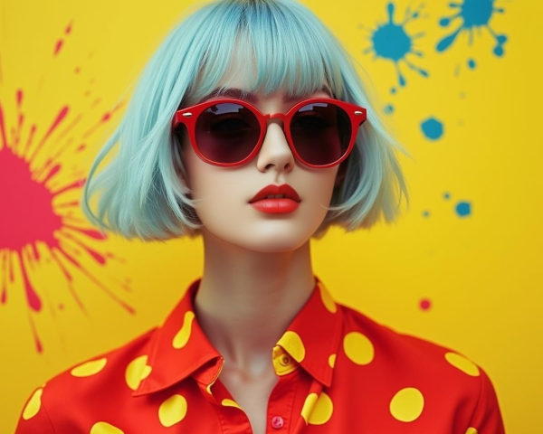 Pastel Blue Hair and Red Polka-Dot Shirt Fashion Look