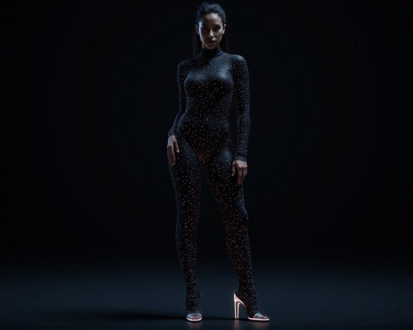 Bold Glamour in a Form-Fitting Black Outfit