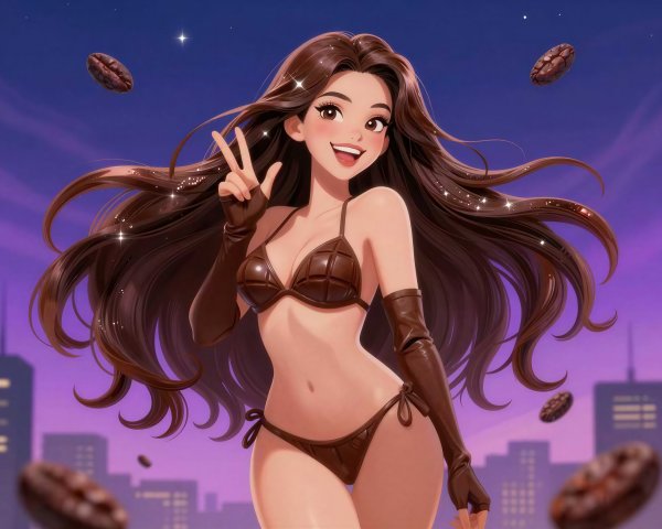 Anime Digital Painting of Smiling Girl in Bikini