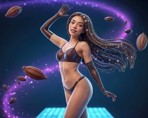 Confident Figure in Shimmering Lingerie Against Blue
