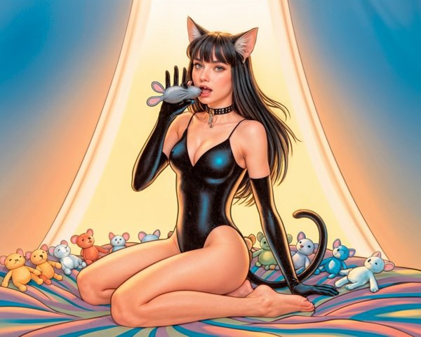 Digital Illustration of a Young Woman with Cat Ears