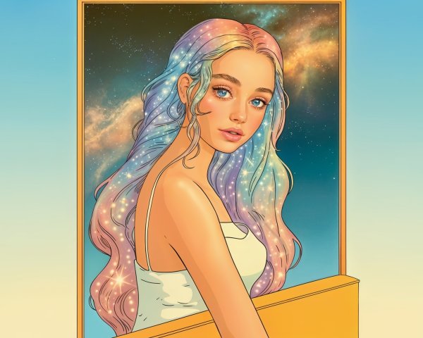 Young Woman with Pastel Hair in Cosmic Setting