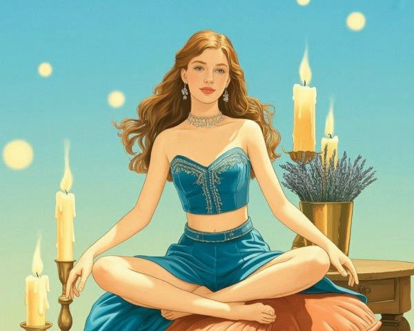 Serene Young Woman in Tranquil Setting with Candles