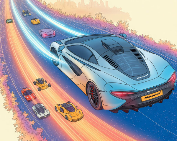 McLaren Supercar with City Skyline and Light Trails