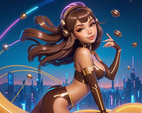 Animated Character in Futuristic Attire with City Skyline
