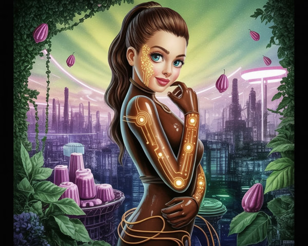 Futuristic Female Figure in Sci-Fi Cityscape