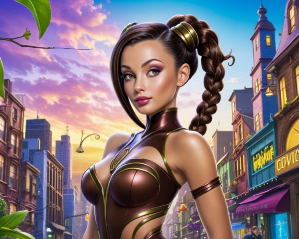 Glamorous Character in Futuristic Outfit in Urban Setting