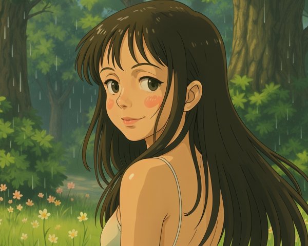 Young woman smiling in a serene forest setting