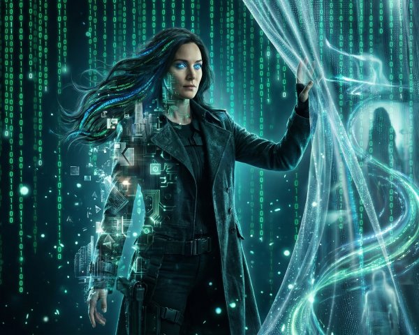 Digitally Enhanced Image of Woman in Futuristic Setting