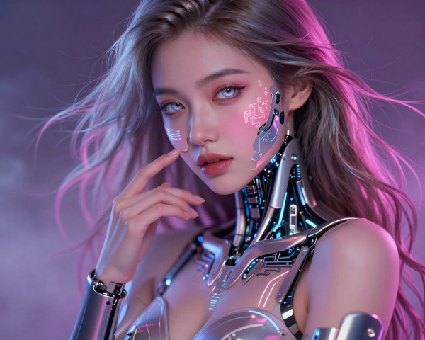 Cinematic Digital Portrait of a Japanese Cybernetic Girl