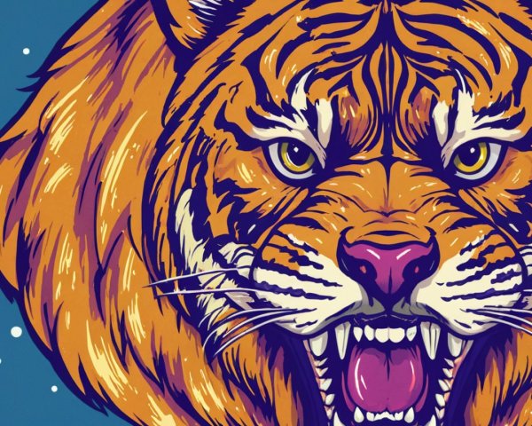 Vibrant Illustration of a Fierce Tiger's Face