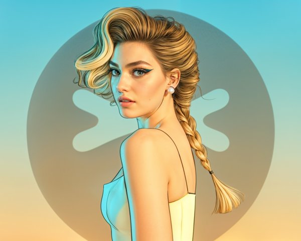 Stylish woman in elegant dress with vibrant background