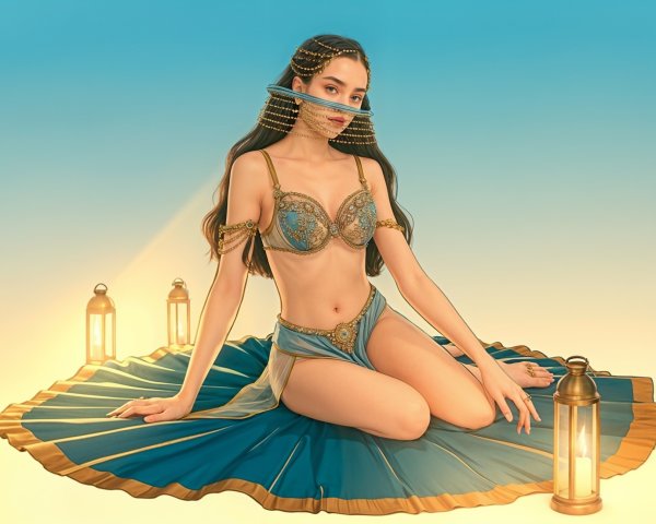 Elegant figure in blue skirt with gold detailing