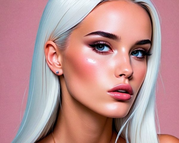 Young woman with platinum blonde hair and blue eyes