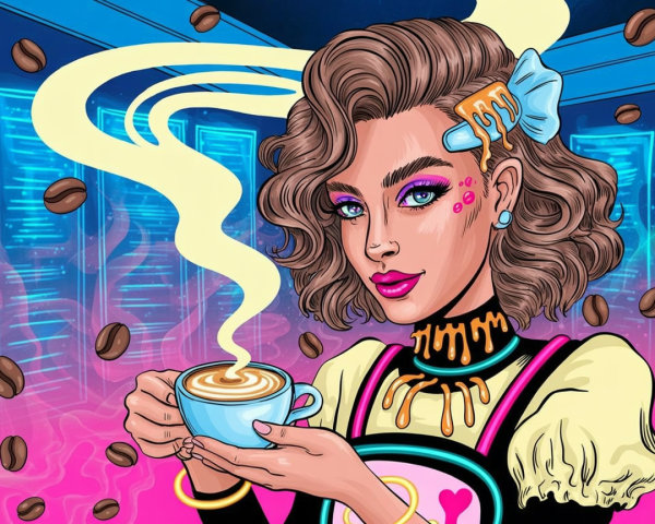 Vibrant Illustration of a Stylish Woman with Coffee